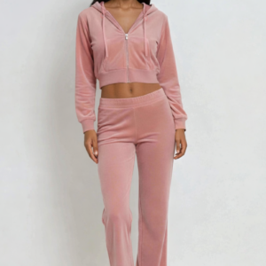 Velour Zip-Front Hoodie & Pant Set
