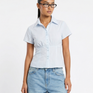 FITTED SHORT SLEEVE STRIPED BLOUSE