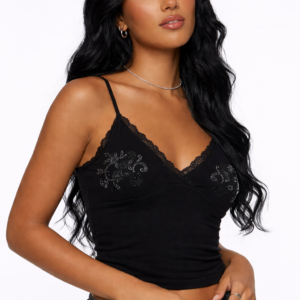 BEADED LACE TRIM TANK TOP