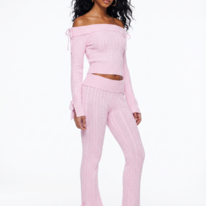 CABLE KNIT OFF THE SHOULDER SWEATER AND PANT SET