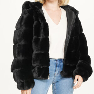 Short Faux Fur With Hood Black