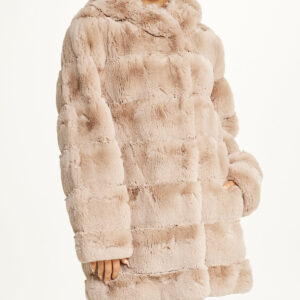 Long Faux Fur With Hood Hazelnut
