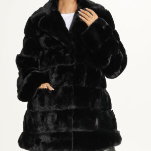Faux Fur With Lapel Collar Black