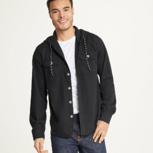 Men's Long Sleeve Hooded Shirt Jacket: Stretch Twill