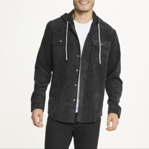 Men's Long Sleeve Corduroy Hooded Shirt Jacket