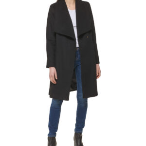 Long Wool Blend Coat With Tie Black