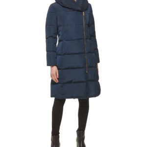 Asymmetrical Pillow Collar Down Coat Navy