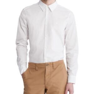 Long Sleeve Solid Stretch Slim Woven Shirt White