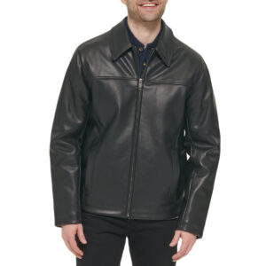 Mens Faux Leather Collared Jacket Black