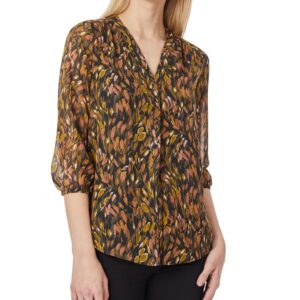 3/4 Sleeve V-Neck Pleat Front Tunic