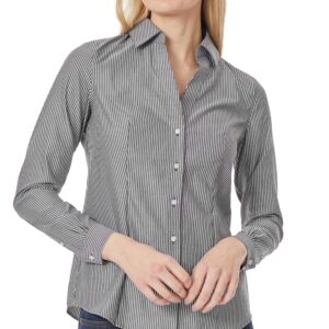 Y-Neck Black And White Button Down Blouse