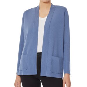 Open Front Ribbed Blue Icon Cardigan