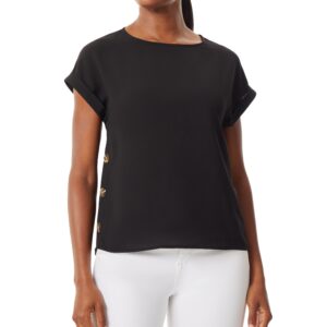 Jones Black Short Sleeve Button Detail Blouse