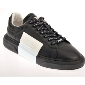 Black and White Leather Logo Low Top Sneakers