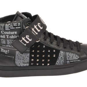 Leather Newsprint High Top Ankle Shoes