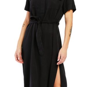 Short Sleeve Half Button Pop Over Shirt Dress