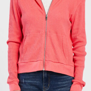 Hot Pink Zizi Long Sleeve Thermal Knit Hoodie