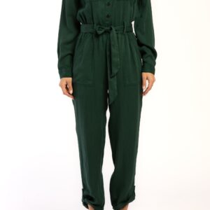Frenzia Long Sleeve Utility Style Jumpsuit Button Down Tab Cuff Hem Self Belt