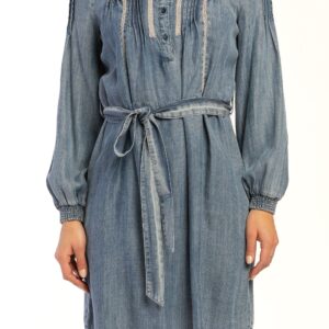 Evie Long Sleeve Smocked Cuff, Banded Collar, Half Button Pop Over Dress