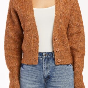 Damita Long Sleeve Raglan Sleeve V-Neck Three Button Fron Cardigan