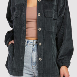 Lance Long Sleeve Novelty Button Down Front Flap Chest Pockets Corduroy Shacket