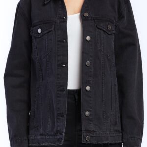Jimmy Long Sleeve Denim Jacket Raw Hem Details, Side Pockets