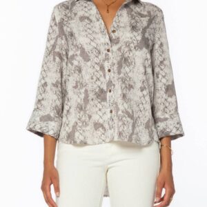 Camisa 3/4 Cuffed Sleeve Button Down Shirt With Lapel Collar