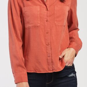 Long Sleeve Button Down Shirt Front Chest Patch Pockets