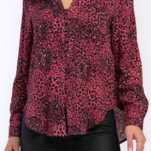 Eleni Long Sleeve Loop Button Down Closure Chest Patch Pockets Rounded Hem