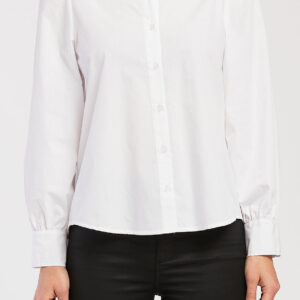 Allora Long Puff Sleeve Button Down Shirt Rounded Hem