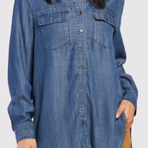 Nanette Long Sleeve Button Down Madarin Collar Double Button Flap Chest Pockets