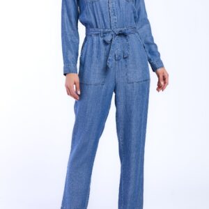 Cantrelle Long Sleeve Pull On Jumpsuit, Loose Leg, Half Button Down