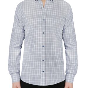 Windowpane Checkered Dress Shirt in Grey
