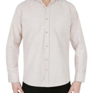 Cream Windowpane Checkered Dress Shirt