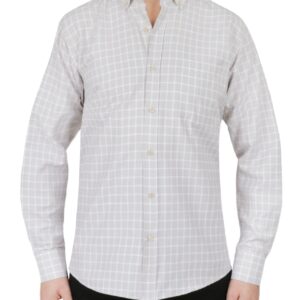 Beige Windowpane Checkered Dress Shirt