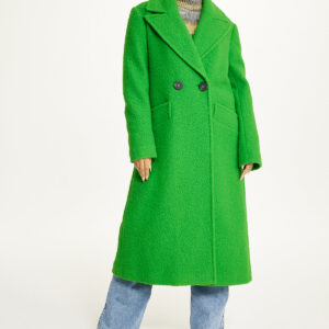 Notch Collar Double Breasted Boucle Coat Kelly Green