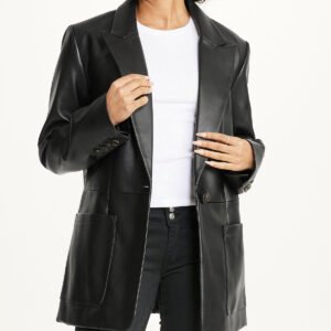 Notch Collar Oversized PU Blazer Black