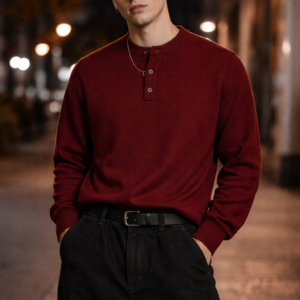Long-Sleeve Henley Sweater