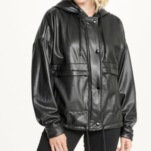 Vegan Leather Button Front Jacket