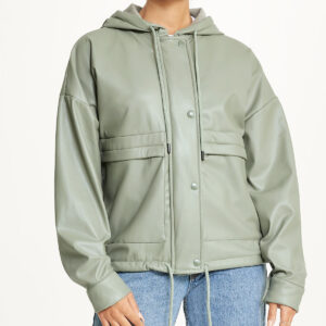 Vegan Leather Button Front Jacket