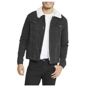 Sherpa Collar Black Denim Jacket