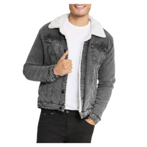 Sherpa Collar Gray Denim Jacket