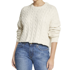Cropped Boxy Cable Knit Sweater