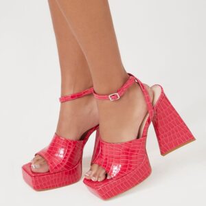 Faux Croc Platform Flare Heels