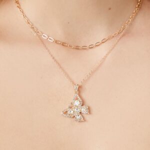 Layered Faux Gem Butterfly Necklace