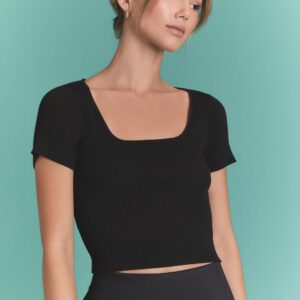 Sweater-Knit Square-Neck Crop Top