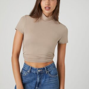 Cropped Wraparound Turtleneck Top
