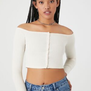 Pointelle Off-the-Shoulder Crop Top