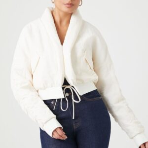 Ruched Tie-Front Puffer Jacket