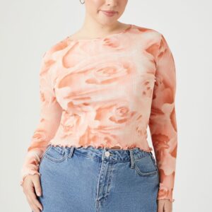 Plus Size Ribbed Rose Print Top
